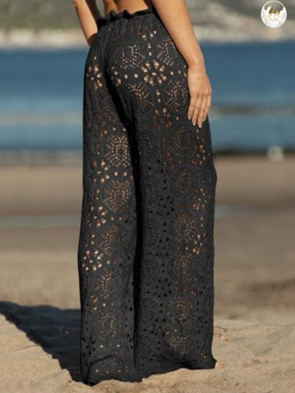 Womens Crochet Swim Coverup Pants High Waisted Sheer Beach Pants - Picture 4 of 6